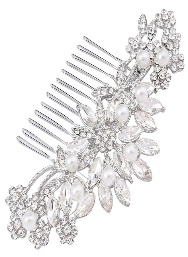 Hapibuy Crystal Wedding Hair Comb Bridal Hair Comb Pearl Wedding Headpiece Silver Hair Accessories - Image 1